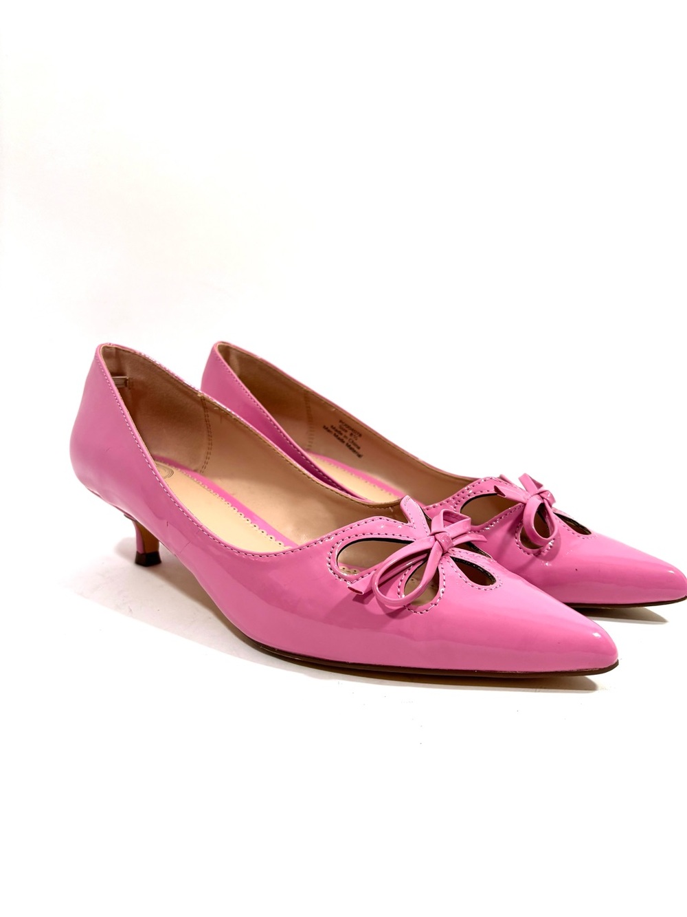 Journee Collection Lutana Pink Patent Bow Kitten Heel Pumps - Size 8.5